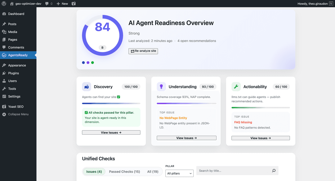 AgentsReady Readiness dashboard